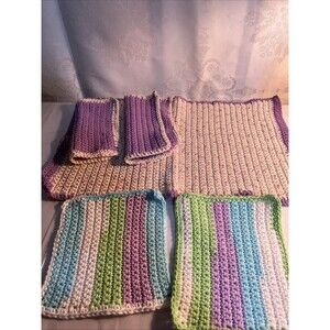 HANDMADE SET OF 4 CROCHET COTTON DISH CLOTHS, 1 Dish Draining Towel NEW*
